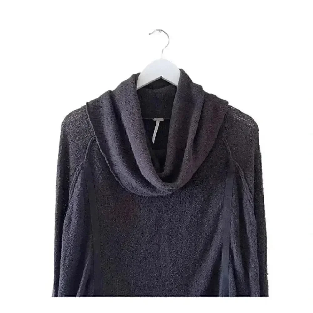 Free People Brown Cowl Neck Sweater High Low Bohemian Festival Gypsy Size S #126